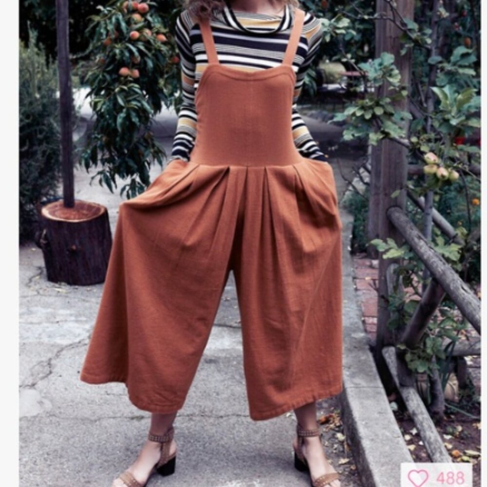 Free People Moonrise Romper XS Rust Color Women's Wide Leg - Picture 2 of 15